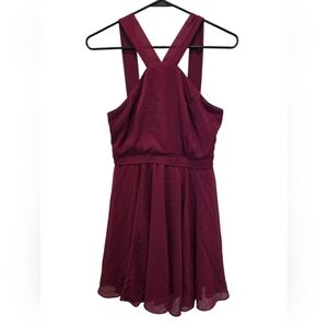 Lulus Forevermore Burgundy Halter Skater Dress Size Small